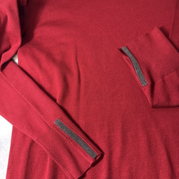 Chicos Womens XL Red Knit Tunic Top Long Sleeve Rhinestone Cuffs Sparkle Modest - Picture 4 of 9